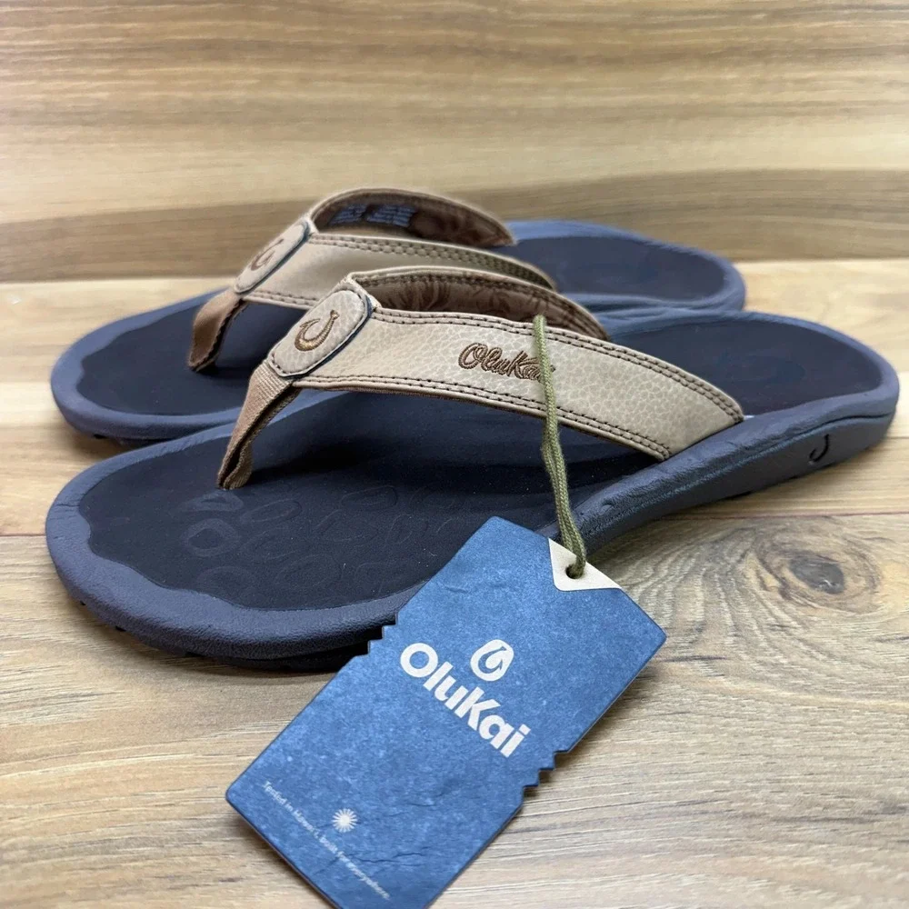 Olukai Ohana Tan Brown Flip Flops Mens 9 Thong Sandals Pool Beach Resort